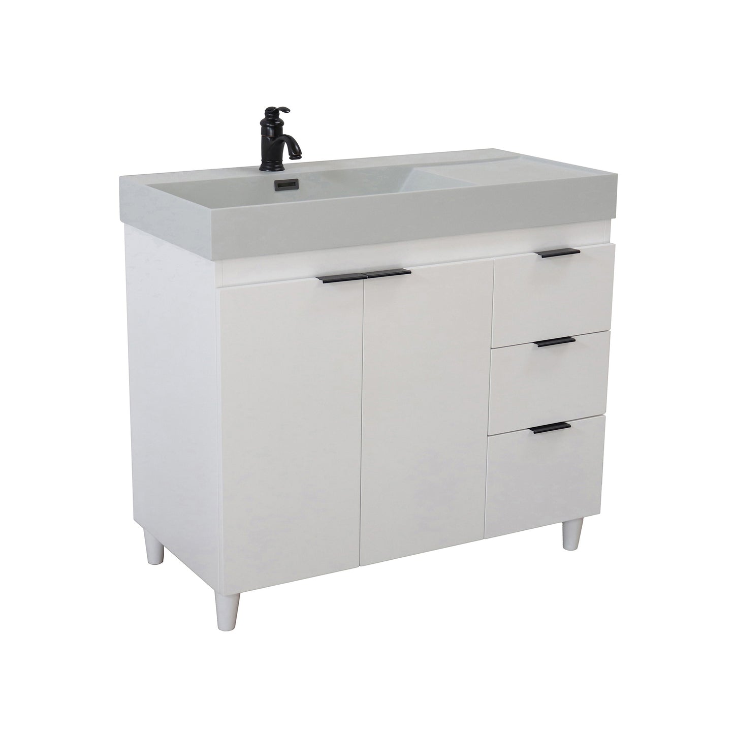 39 in. Single Sink Vanity in White with Light Gray Composite Granite Top