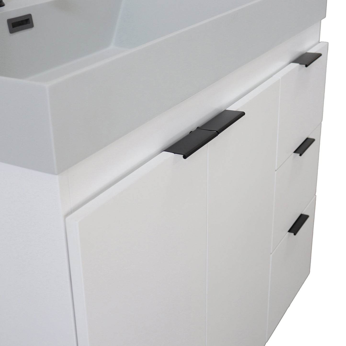 39 in. Single Sink Vanity in White with Light Gray Composite Granite Top