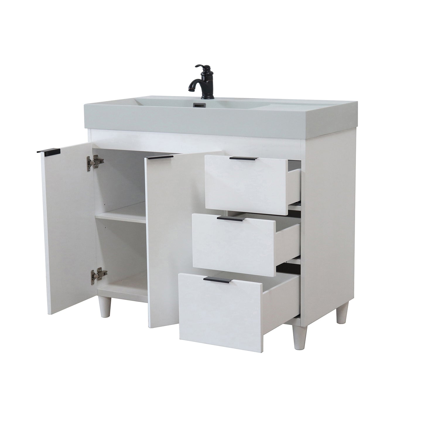 39 in. Single Sink Vanity in White with Light Gray Composite Granite Top