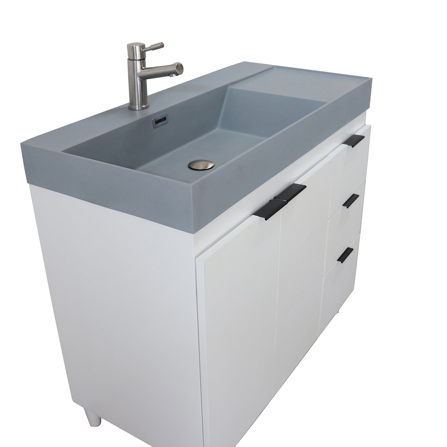 39 in. Single Sink Vanity in White with Dark Gray Composite Granite Top