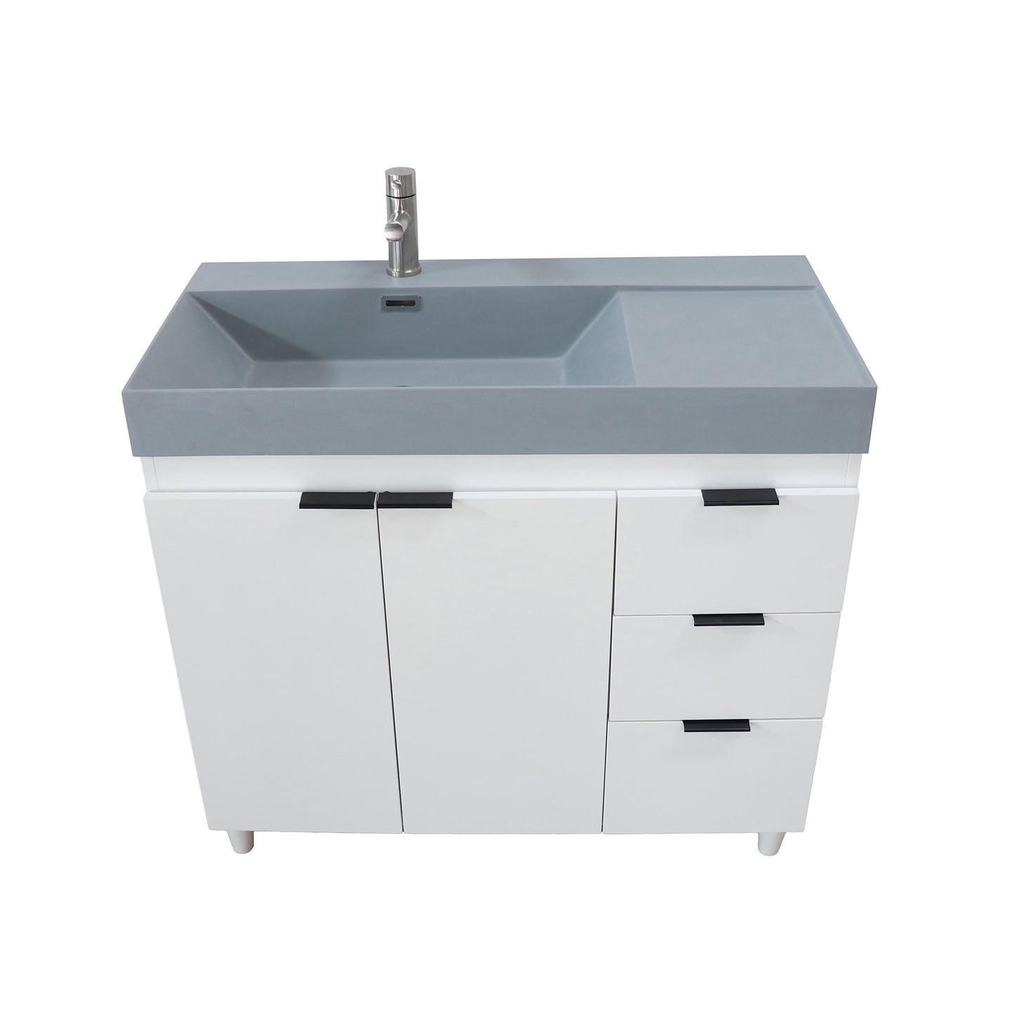 39 in. Single Sink Vanity in White with Dark Gray Composite Granite Top