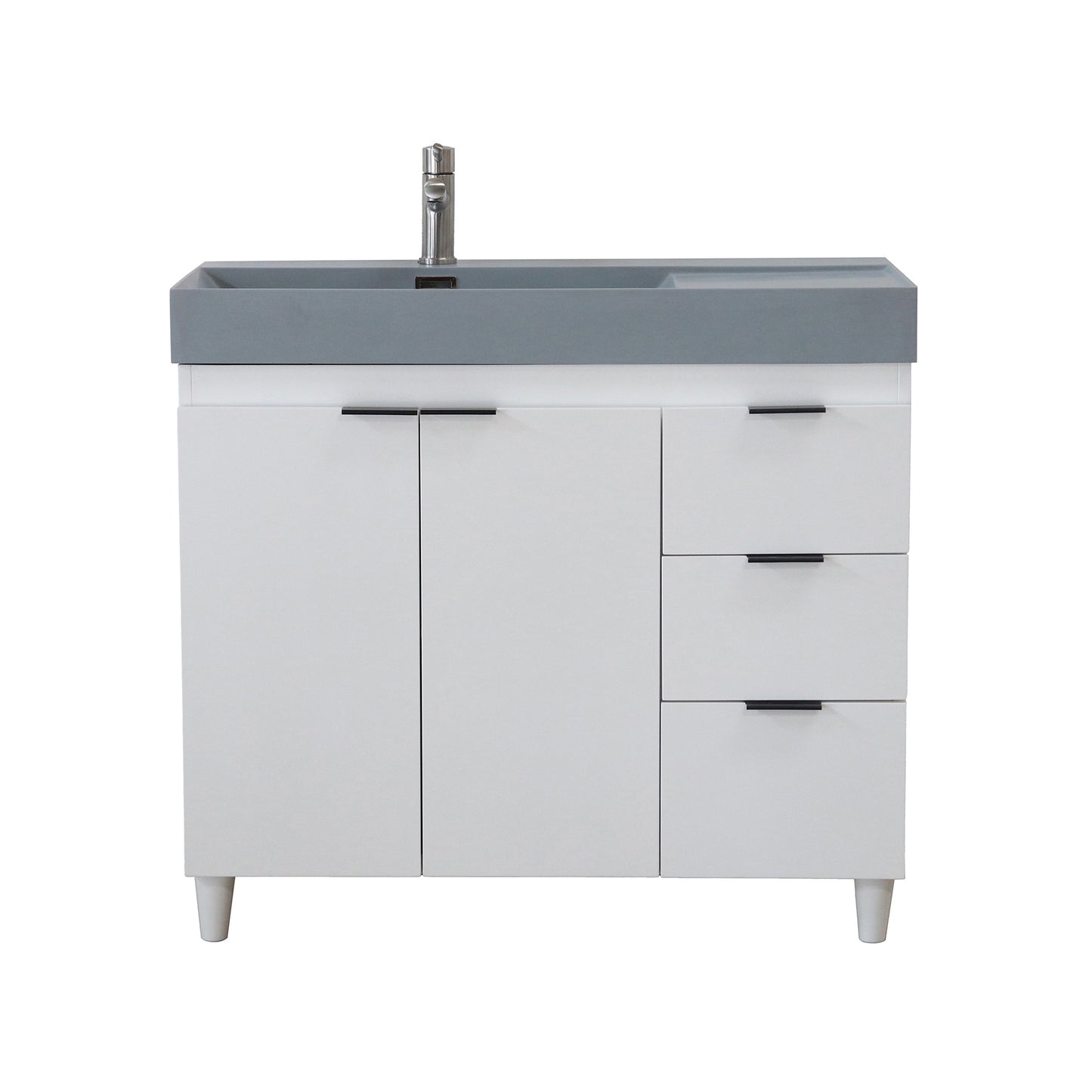 39 in. Single Sink Vanity in White with Dark Gray Composite Granite Top