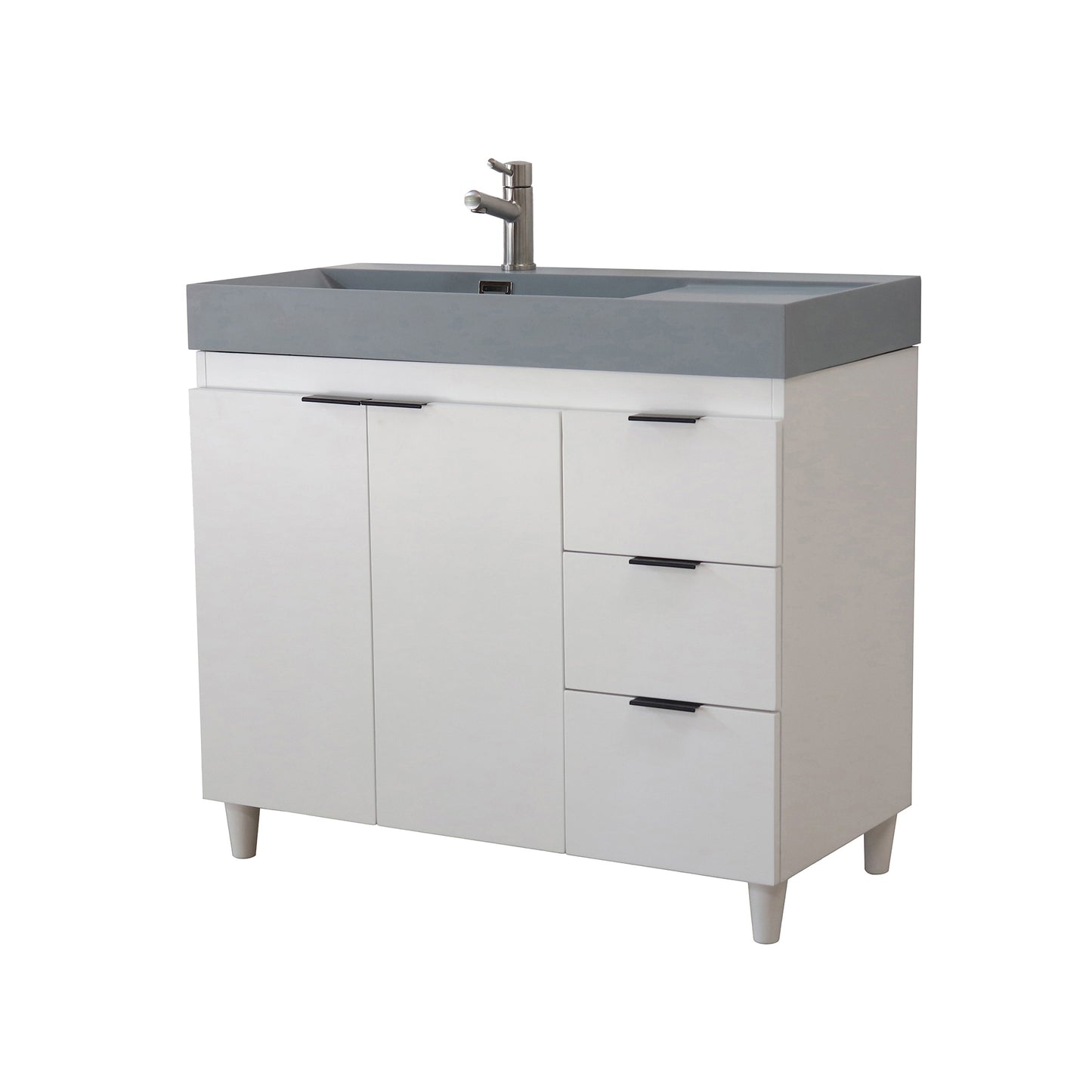 39 in. Single Sink Vanity in White with Dark Gray Composite Granite Top