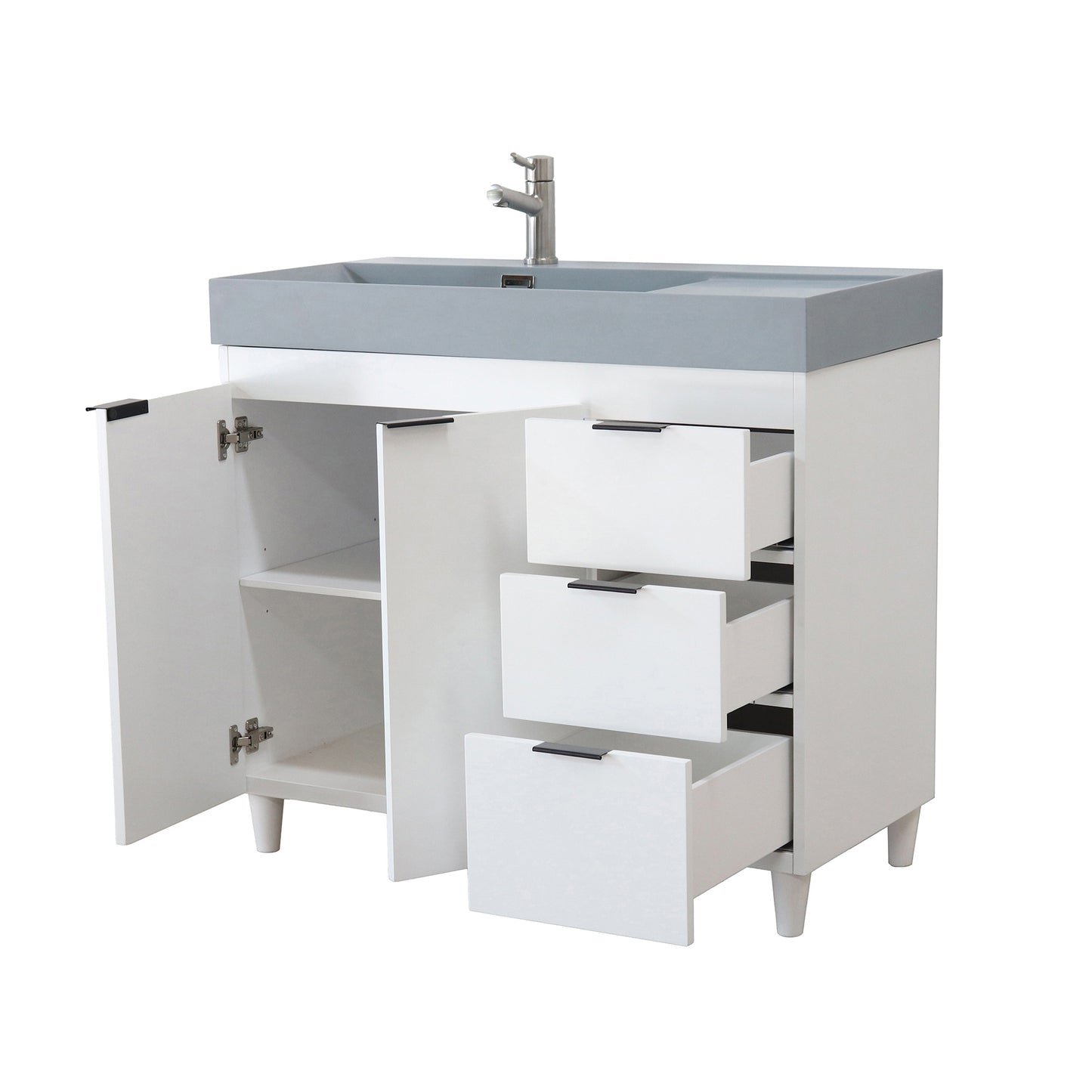 39 in. Single Sink Vanity in White with Dark Gray Composite Granite Top