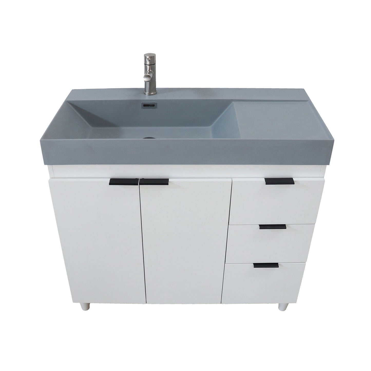 39 in. Single Sink Vanity in White with Dark Gray Composite Granite Top