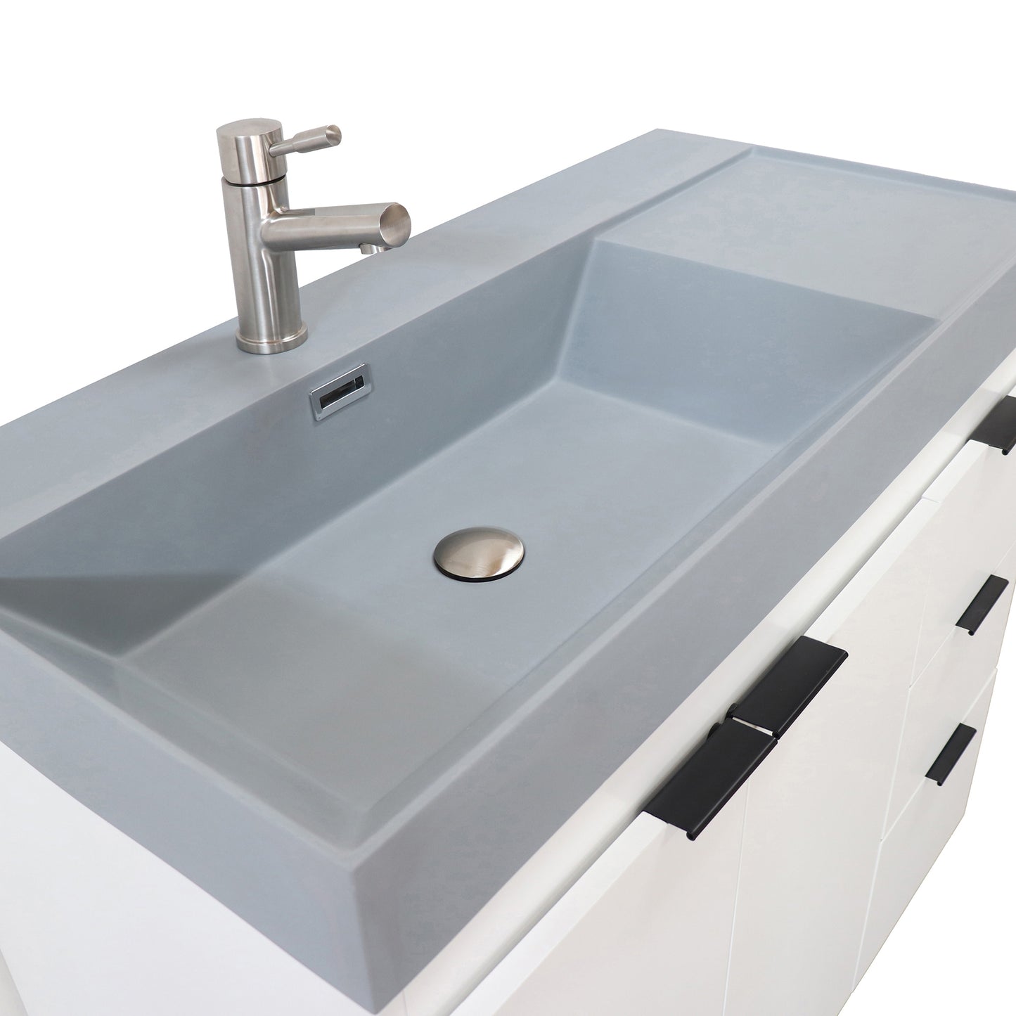 39 in. Single Sink Vanity in White with Dark Gray Composite Granite Top