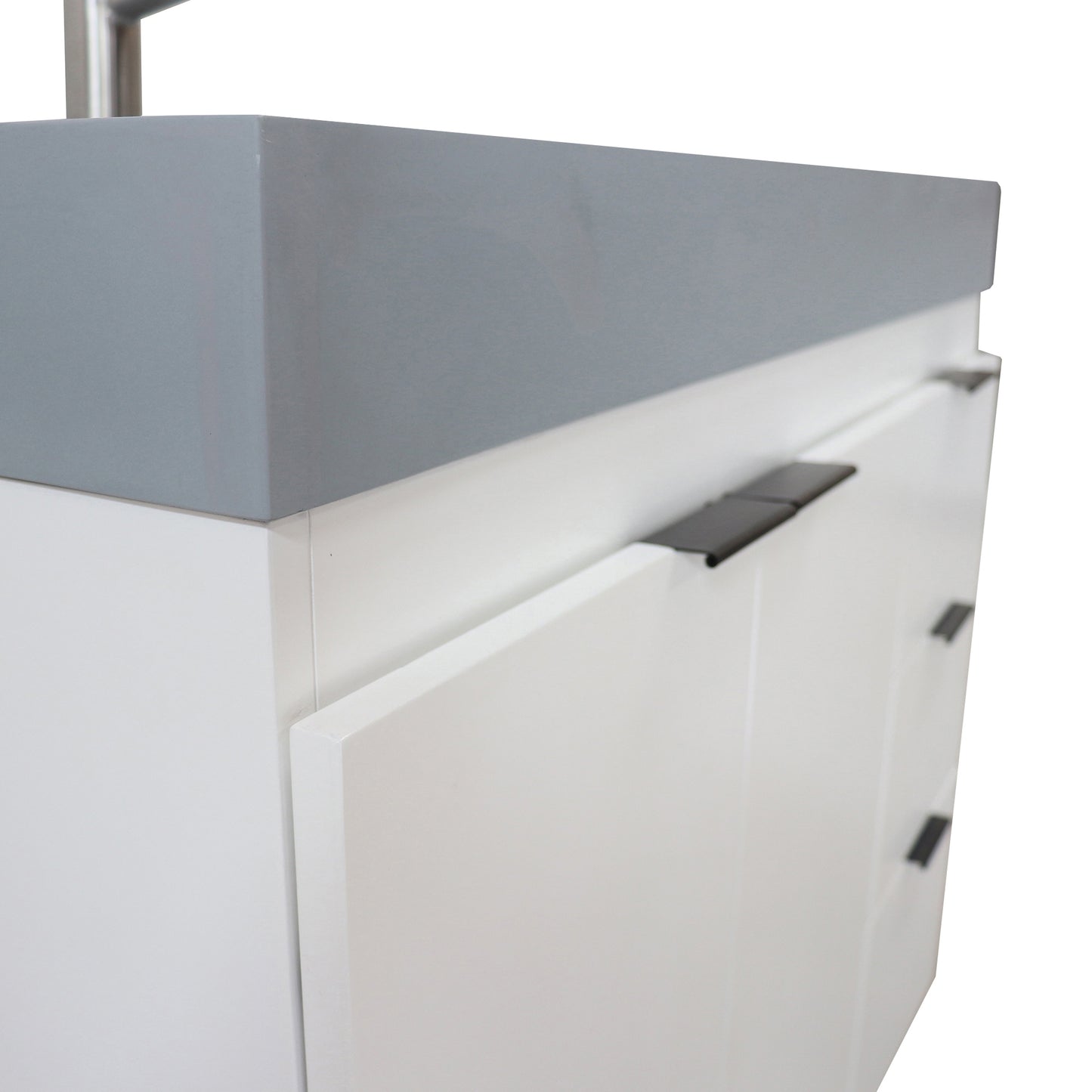 39 in. Single Sink Vanity in White with Dark Gray Composite Granite Top