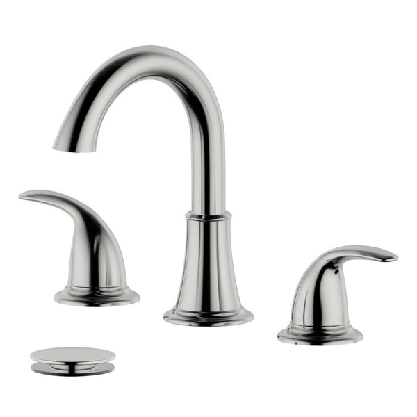 Karmel Double Handle Brushed Nickel Widespread Bathroom Faucet w/ Drain Assembly with Overflow