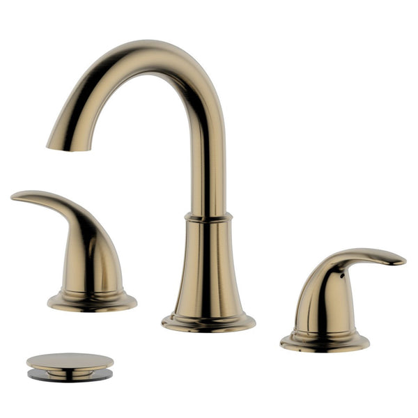 Karmel Double Handle Gold Widespread Bathroom Faucet w/ Drain Assembly with Overflow