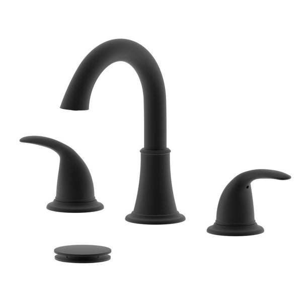 Karmel Double Handle Matte Black Widespread Bathroom Faucet w/ Drain Assembly with Overflow