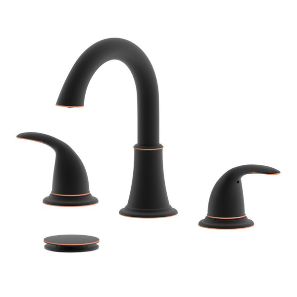 Karmel Double Handle Oil Rubbed Bronze Widespread Bathroom Faucet w/ Drain Assembly with Overflow