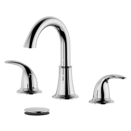Karmel Double Handle Polished Chrome Widespread Bathroom Faucet w/ Drain Assembly with Overflow