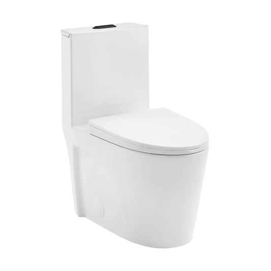 St. Tropez One-Piece Elongated Toilet Vortex Dual-Flush 1.1/1.6 gpf in glossy white with Black Hardware