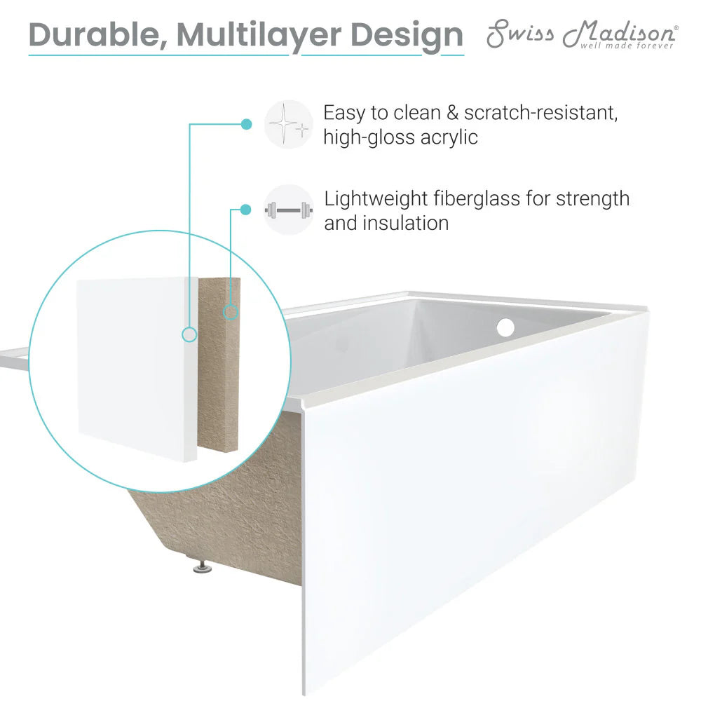 Voltaire 60" x 30" Right-Hand Drain Alcove Bathtub with Apron and Armrest