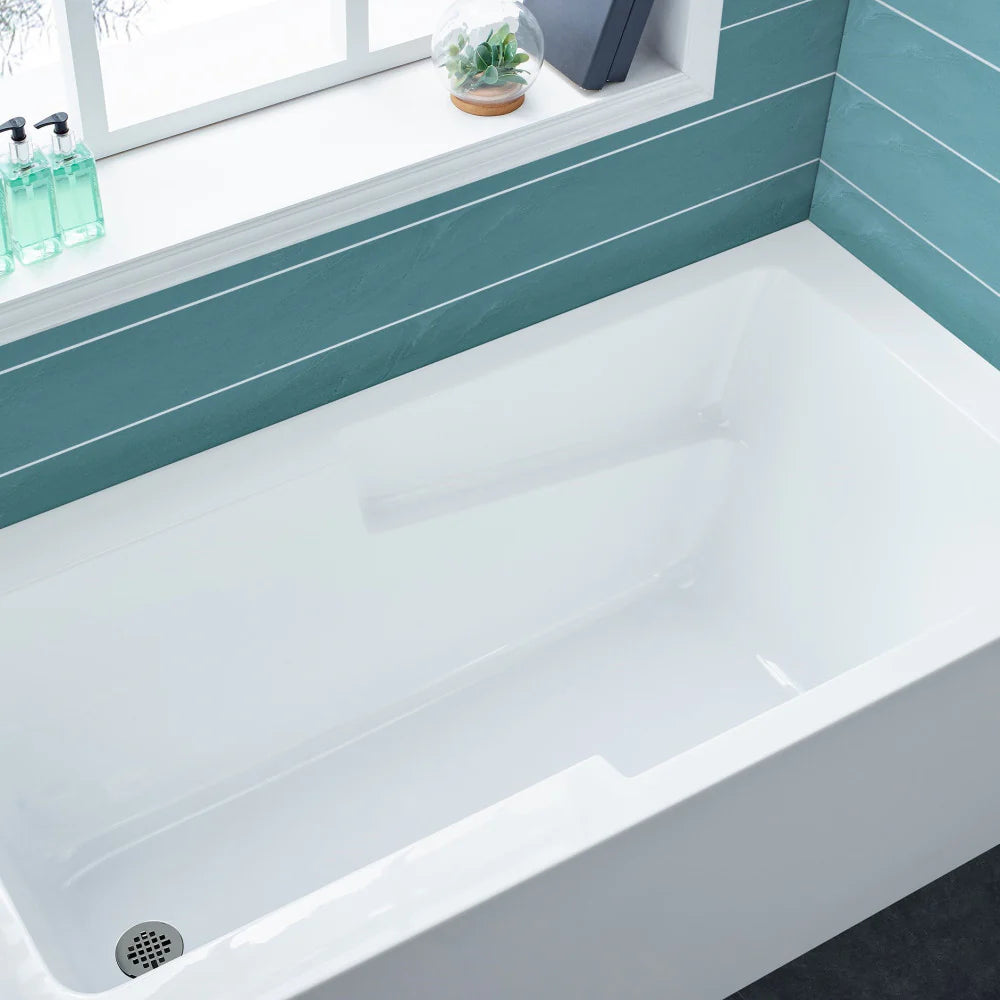 Voltaire 60" x 30" Left-Hand Drain Alcove Bathtub with Apron and Armrest In Glossy White