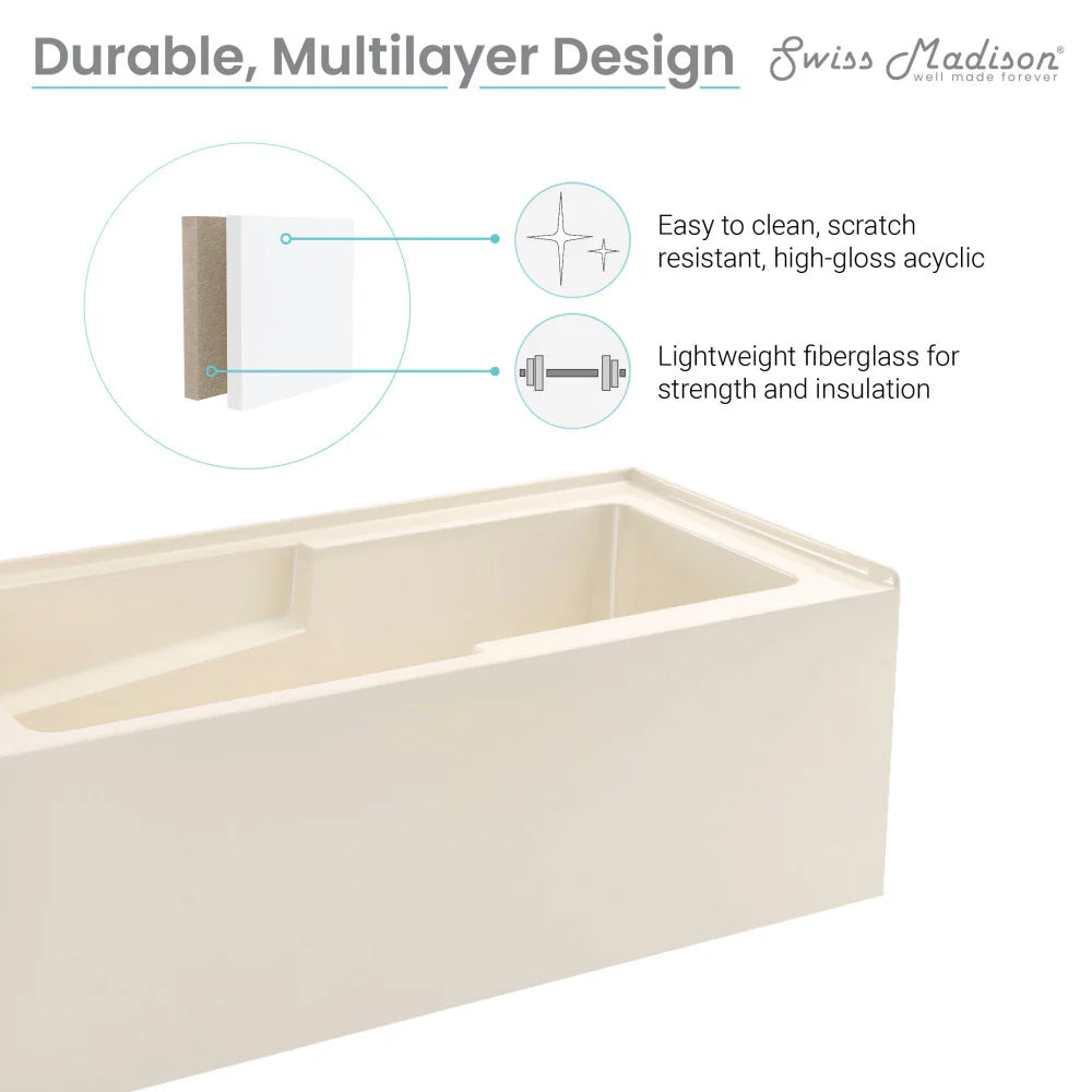 Voltaire 60" x 30" Left-Hand Drain Alcove Bathtub with Apron in Bisque