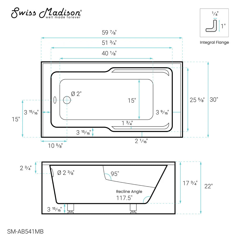 Voltaire 60" x 30" Left-Hand Drain Alcove Bathtub with Apron in Matte Black