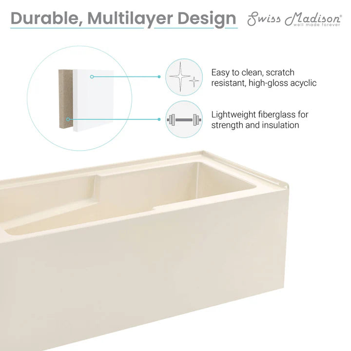 Voltaire 60" x 32" Left-Hand Drain Alcove Bathtub with Apron in Bisque