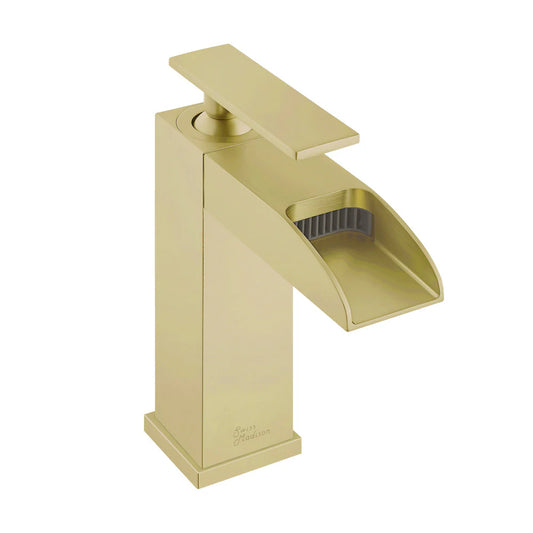 Concorde Single Hole, Single-Handle, Waterfall Bathroom Faucet in Brushed Gold