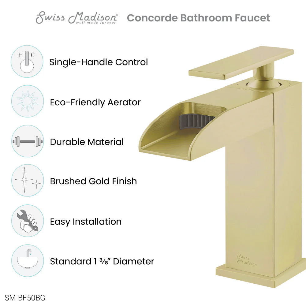 Concorde Single Hole, Single-Handle, Waterfall Bathroom Faucet in Brushed Gold