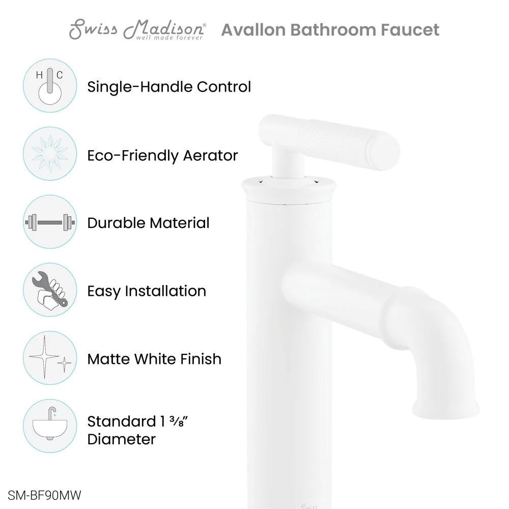 Avallon Single Hole, Single-Handle Sleek, Bathroom Faucet in Matte White