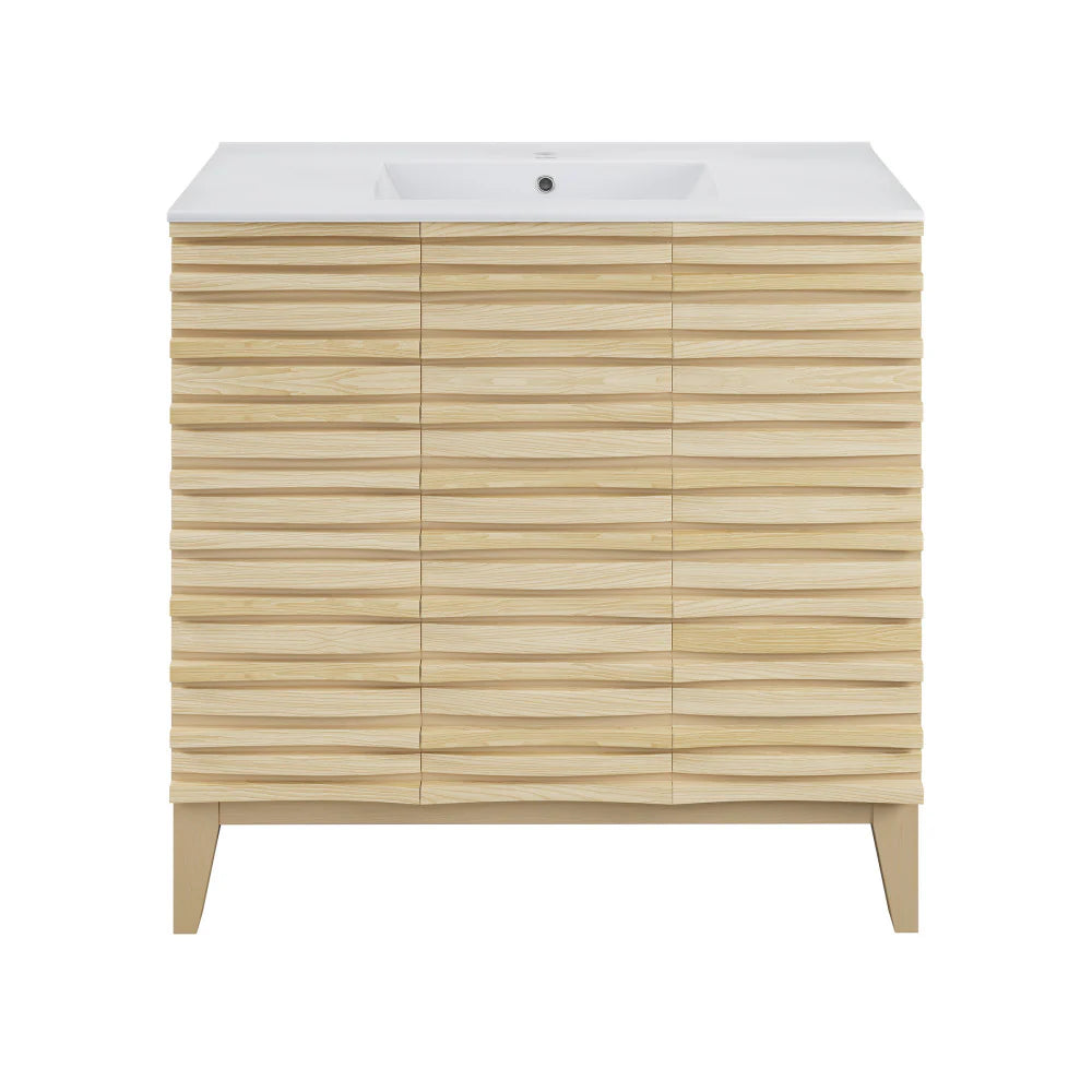 Cascade 36" Natural oak Bath Vanity With White Ceramic Sink Top