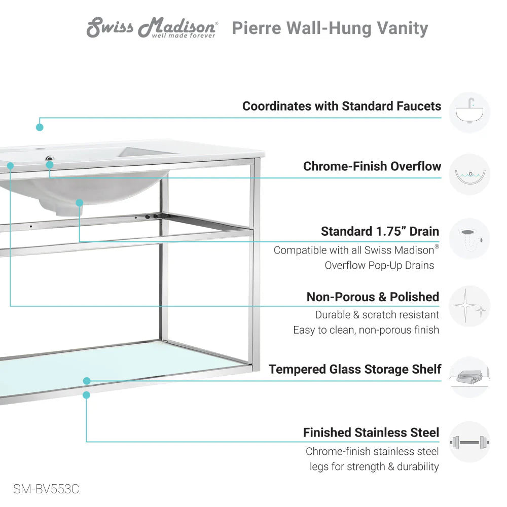 Pierre 36 Single, Open Shelf, Chrome Metal Frame Bathroom Vanity