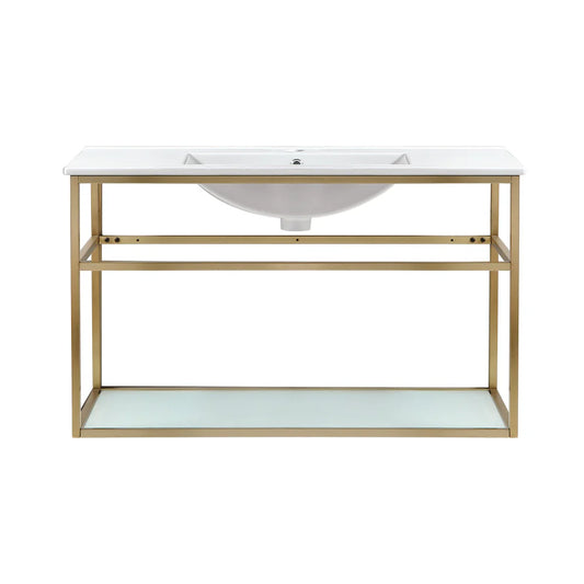 Pierre 36 Single, Open Shelf, Gold Metal Frame Bathroom Vanity