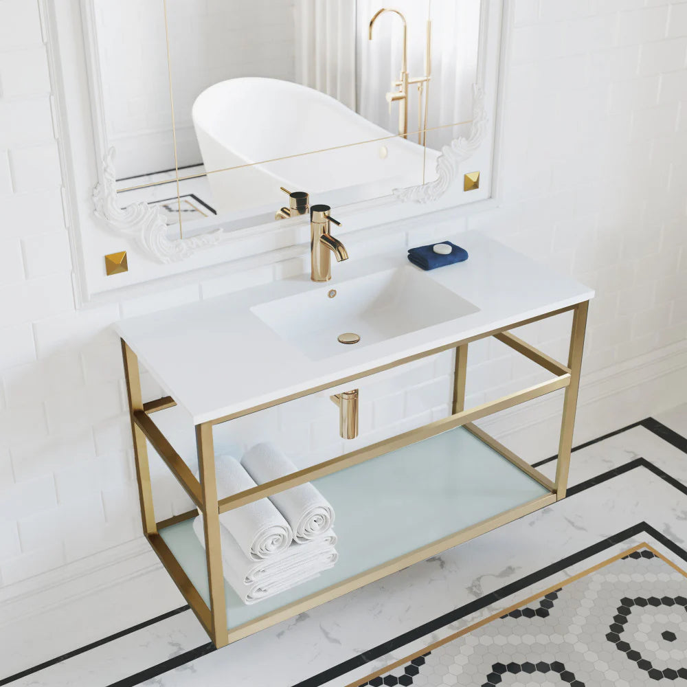 Pierre 36 Single, Open Shelf, Gold Metal Frame Bathroom Vanity