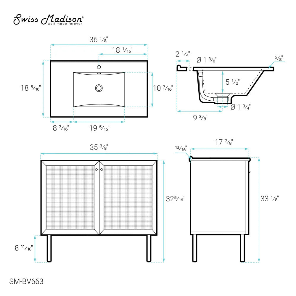 Classe 36" Bathroom Vanity in Dark Walnut