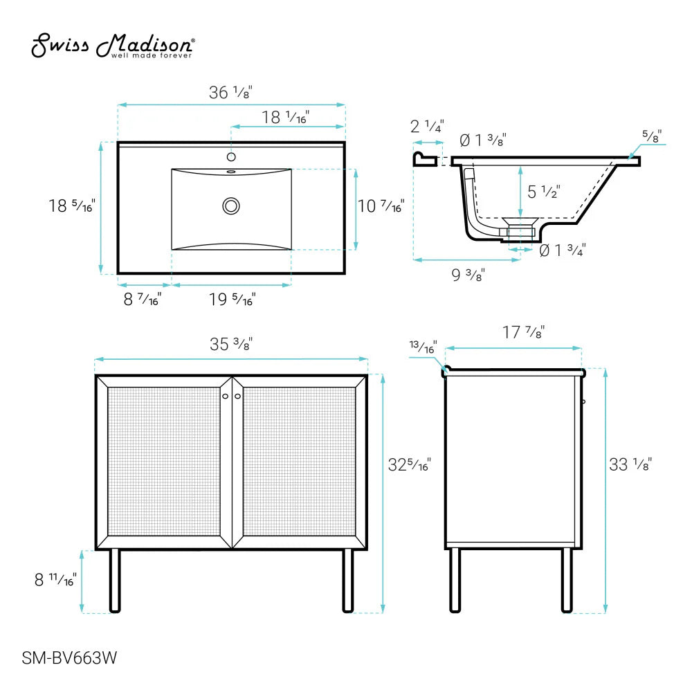 Classe 36" Bathroom Vanity in White Oak