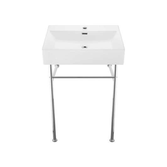 Claire 24 Ceramic Console Sink White Basin Chrome Legs