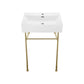 Claire 24 Ceramic Console Sink White Basin Brushed Gold Legs