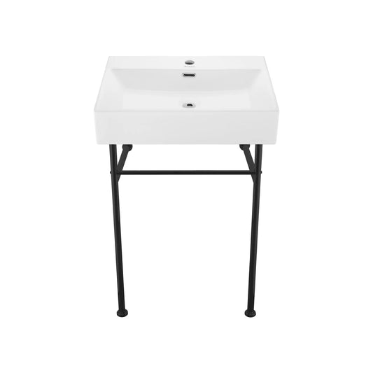 Claire 24 Ceramic Console Sink White Basin Black Legs