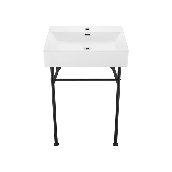 Claire 24 Ceramic Console Sink White Basin Black Legs