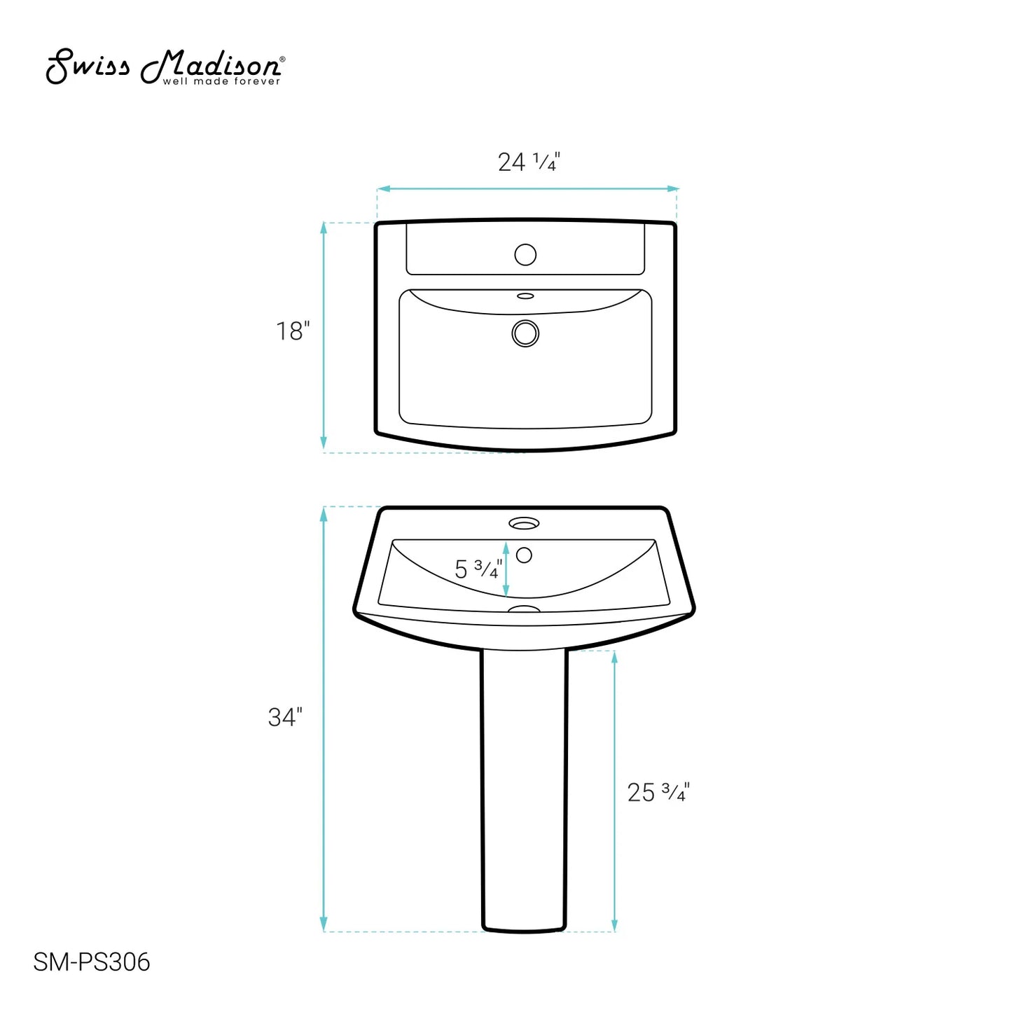 Sublime Two-Piece Glossy White Ceramic Rectangular Pedestal Sink