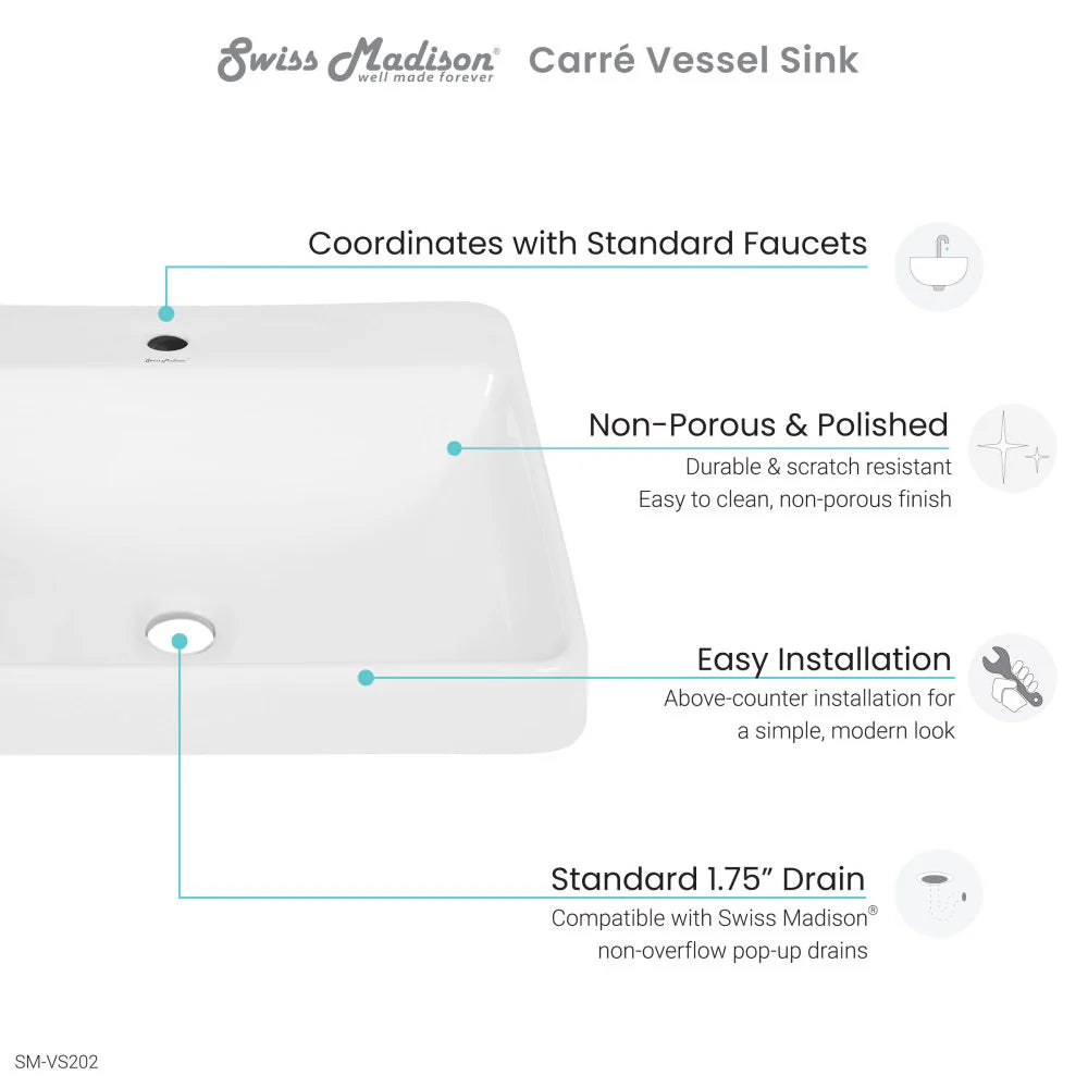 Carre Large Rectangle Vessel Sink