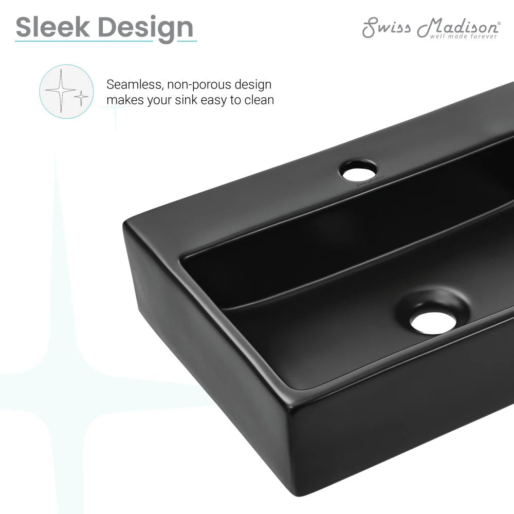 Claire 20 Rectangle Ceramic Vessel Sink, Matte Black