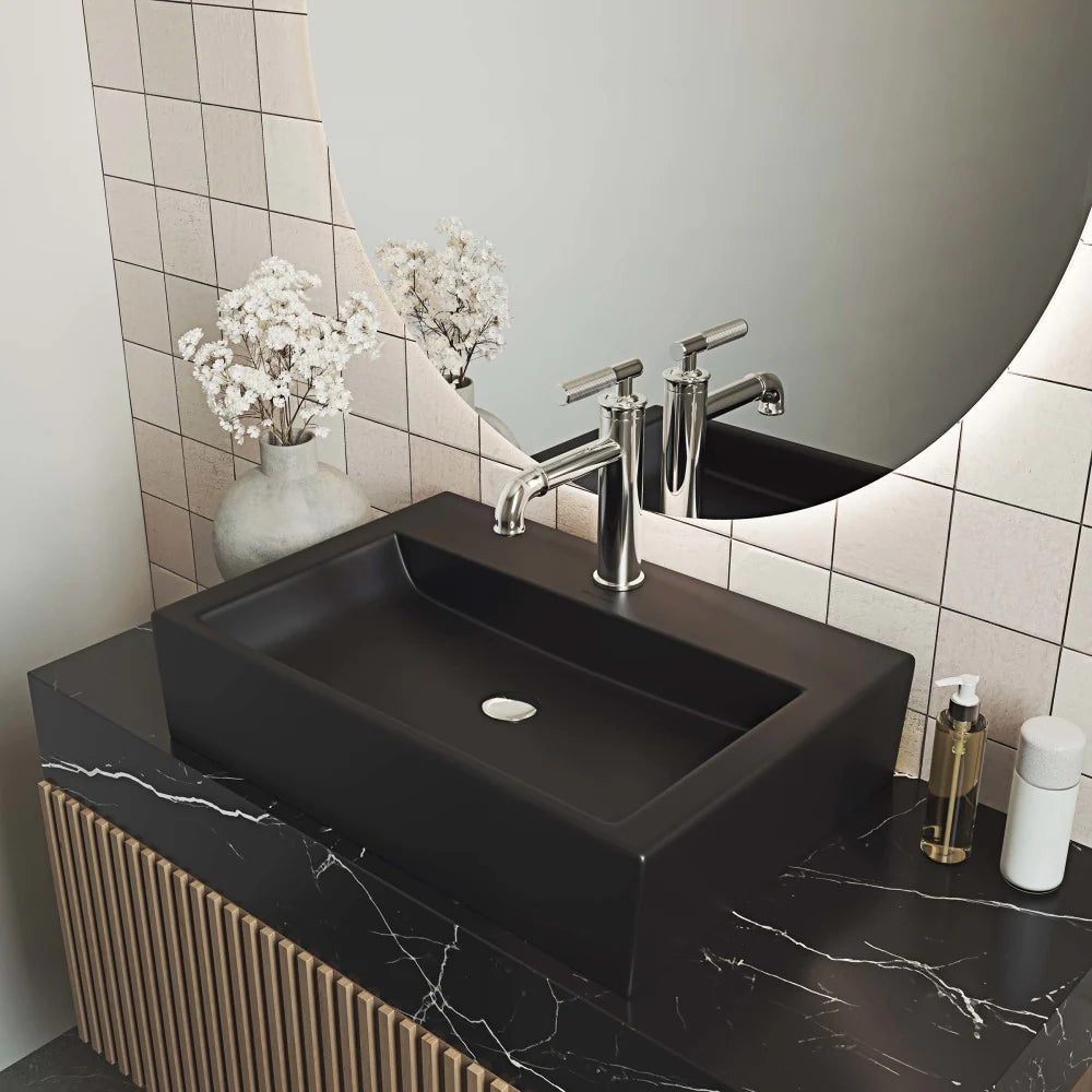 Claire 20 Rectangle Ceramic Vessel Sink, Matte Black