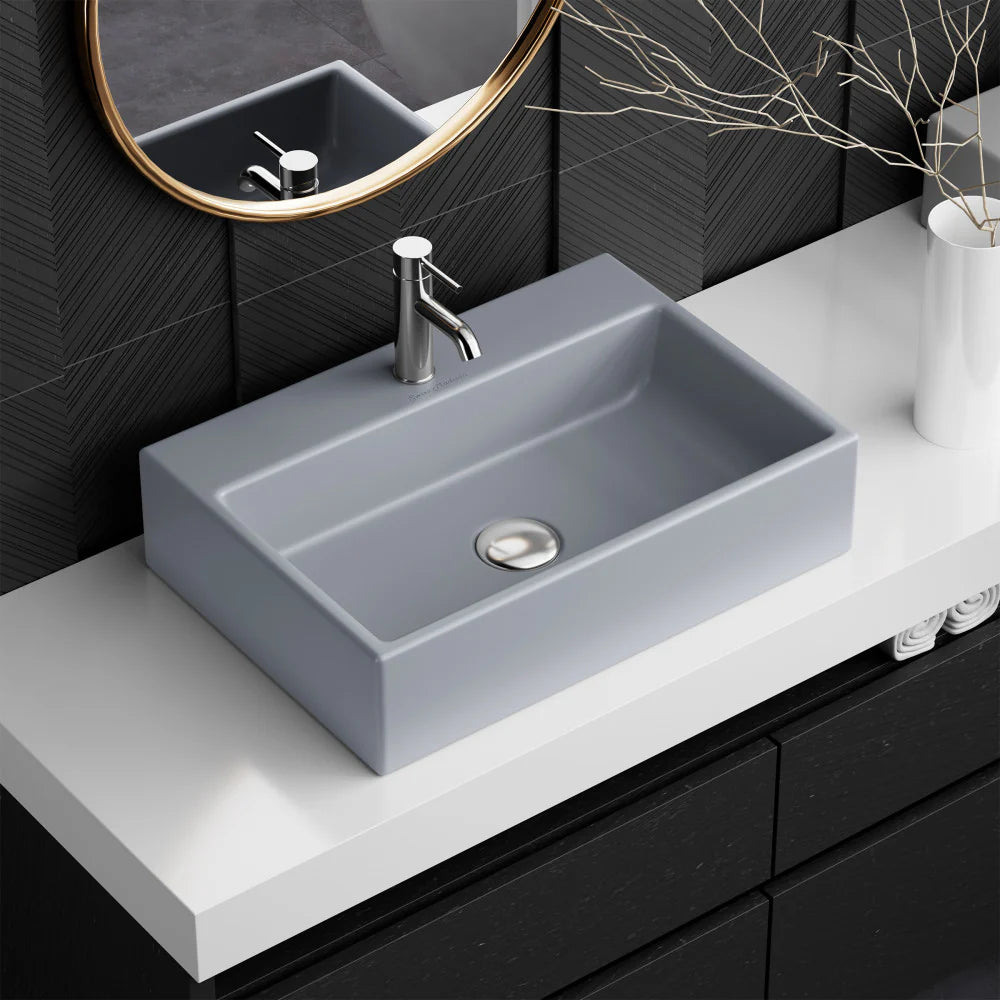 Claire 20" Rectangle Ceramic Vessel Sink in Matte Grey