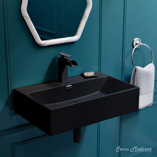 Claire 24" Rectangle Wall-Mount Bathroom Sink in Matte Black