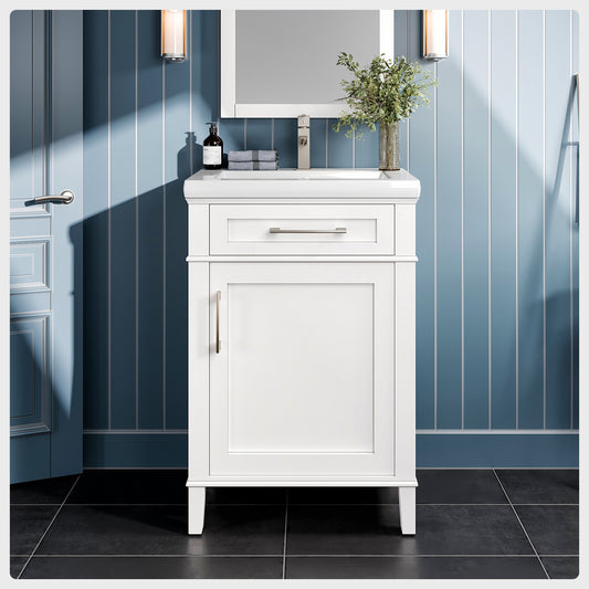 EVIVA Garci 24 Inch White Transitional Bathroom Vanity with Porcelain Top