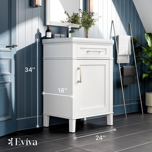 EVIVA Garci 24 Inch White Transitional Bathroom Vanity with Porcelain Top