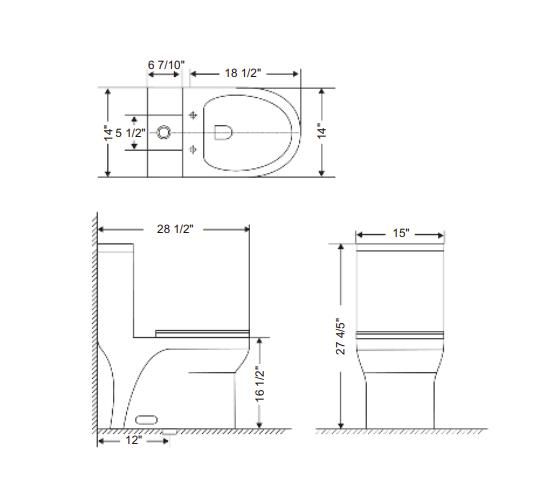 ADA COMPLIANT ONE PIECE OVAL TOILET WITH SOFT CLOSING SEAT AND DUAL FLUSH HEIGHT 27 4/5"