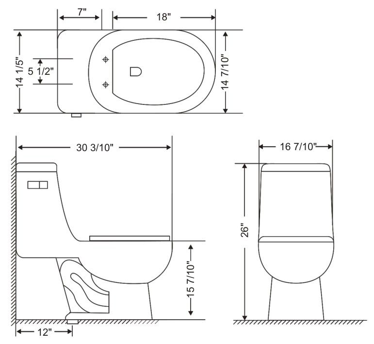 ONE PIECE OVAL TOILET WITH SOFT CLOSING SEAT HEIGHT 26"