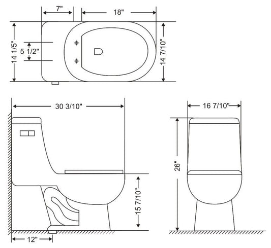 ONE PIECE OVAL TOILET WITH SOFT CLOSING SEAT AND DUAL FLUSH HEIGHT 26"