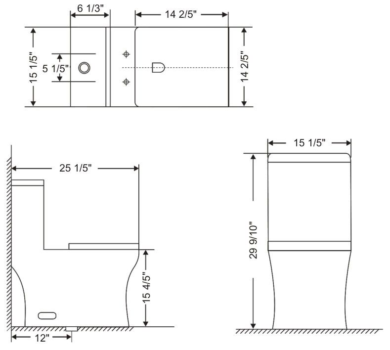 ONE PIECE SQUARE TOILET WITH SOFT CLOSING SEAT AND DUAL FLUSH HEIGHT 29 9/10"